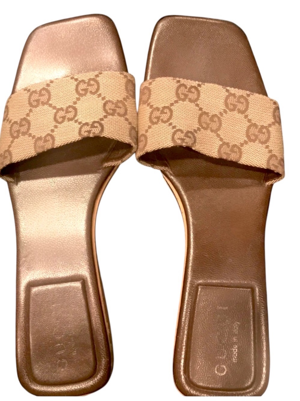 Auth GUCCI Brown Leather bamboo wood Slide Sandal canvas GG supreme RARE 6 36